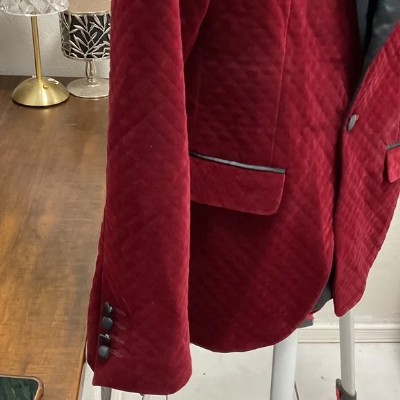 ASOS Rich Red Velvet Blazer with Dark Trim skinny - Picture 2 of 6